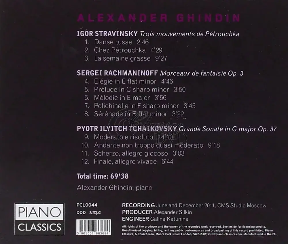 Stravinsky, Rachmaninoff, Tchaikovsky. Alexander Ghindin (CD)