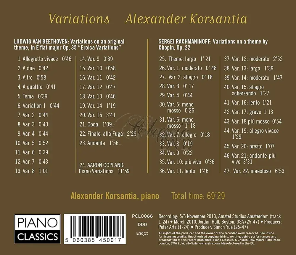 Variations: Beethoven, Copland, Rachmaninoff. Alexander Korsantia (CD)