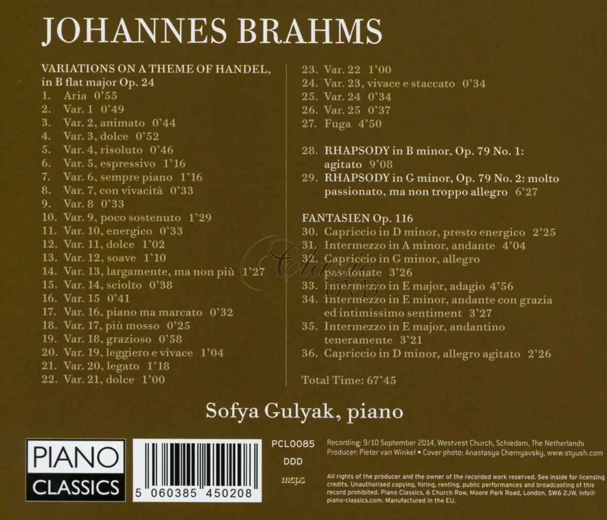 Brahms: Handel Variations, 2 Rhapsodies, Fantasien. Sofya Gulyak (CD)