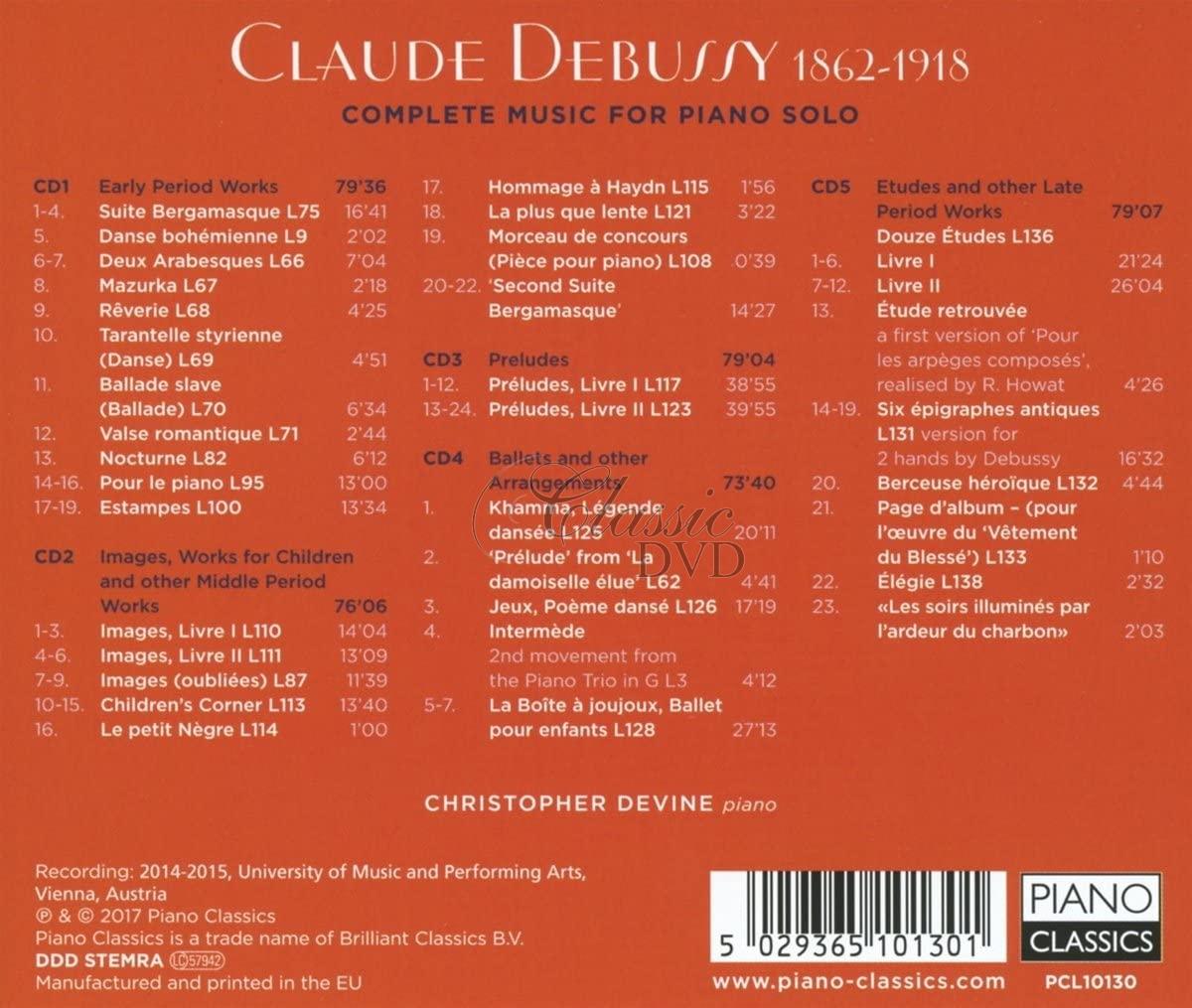 Debussy: Complete Music for Piano Solo. Christopher Devine (5CD)