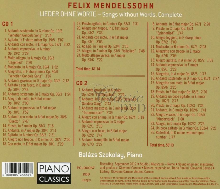 Mendelssohn: Lieder ohne Worte Complete. Balázs Szokolay (2CD)