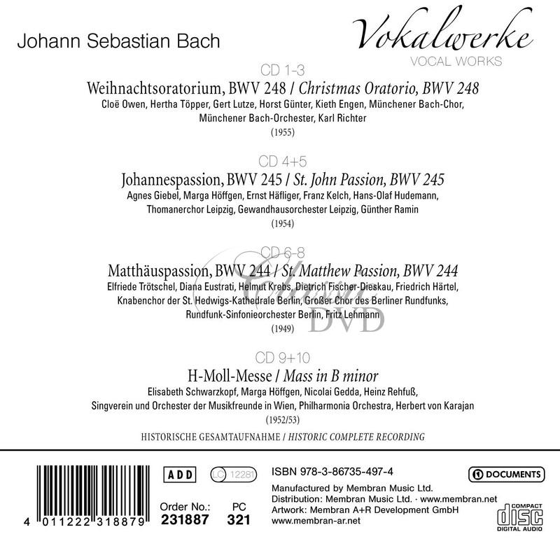 BACH Vocal works CHRISTMAS ORATORIO / ST. JOHN PASSION / ST. MATTHEW PASSION / MASS IN B MINOR (10CD)