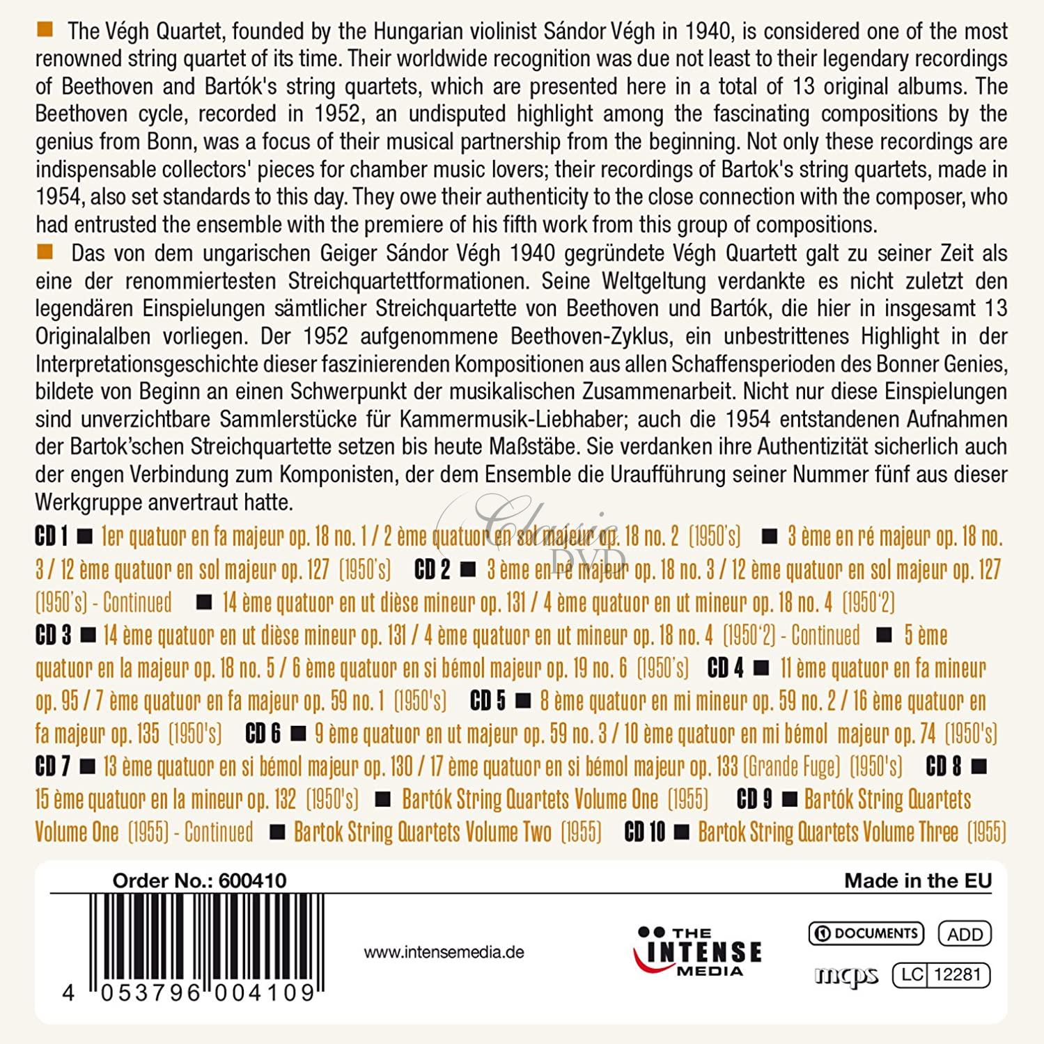 Vegh Quartet - Beethoven & Bartok / The Complete String Quartets (10CD)