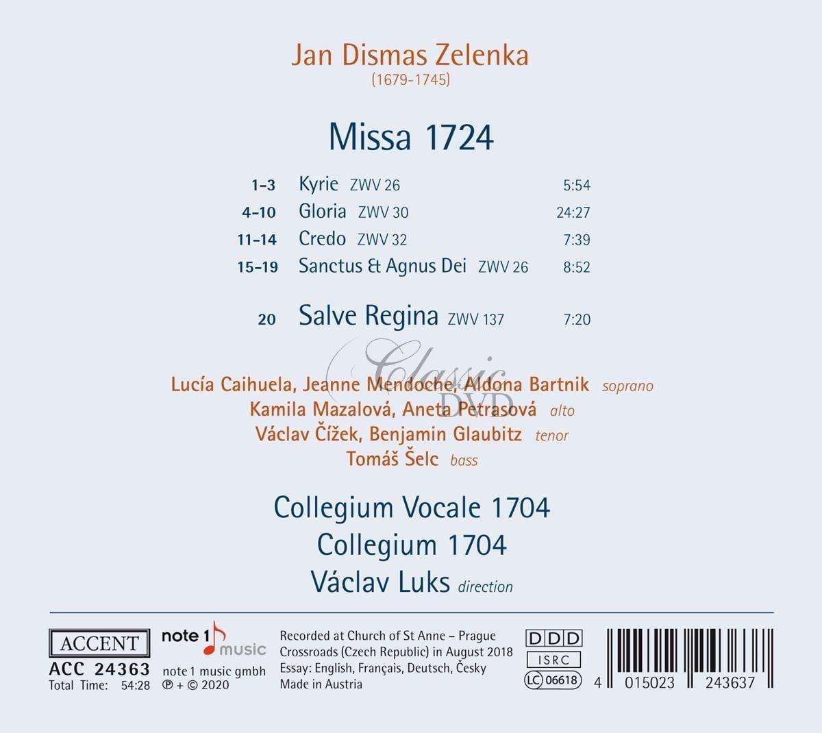 JAN DISMAS ZELENKA Missa 1724. Collegium Vocale 1704. Collegium 1704. Vaclav Luks (CD)