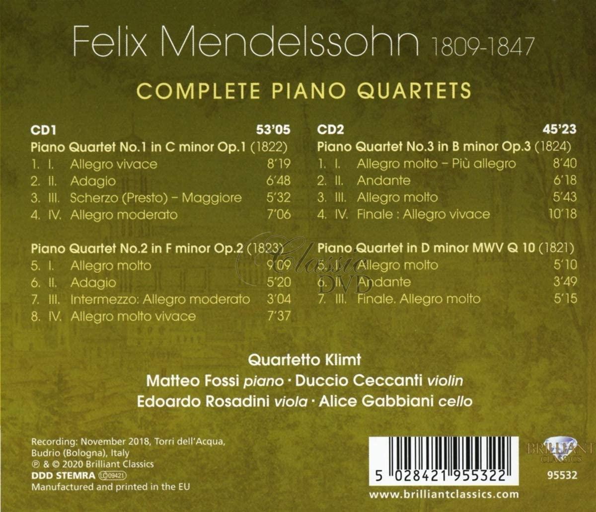 Mendelssohn: Complete Piano Quartets, Quartetto Klimt (3CD)