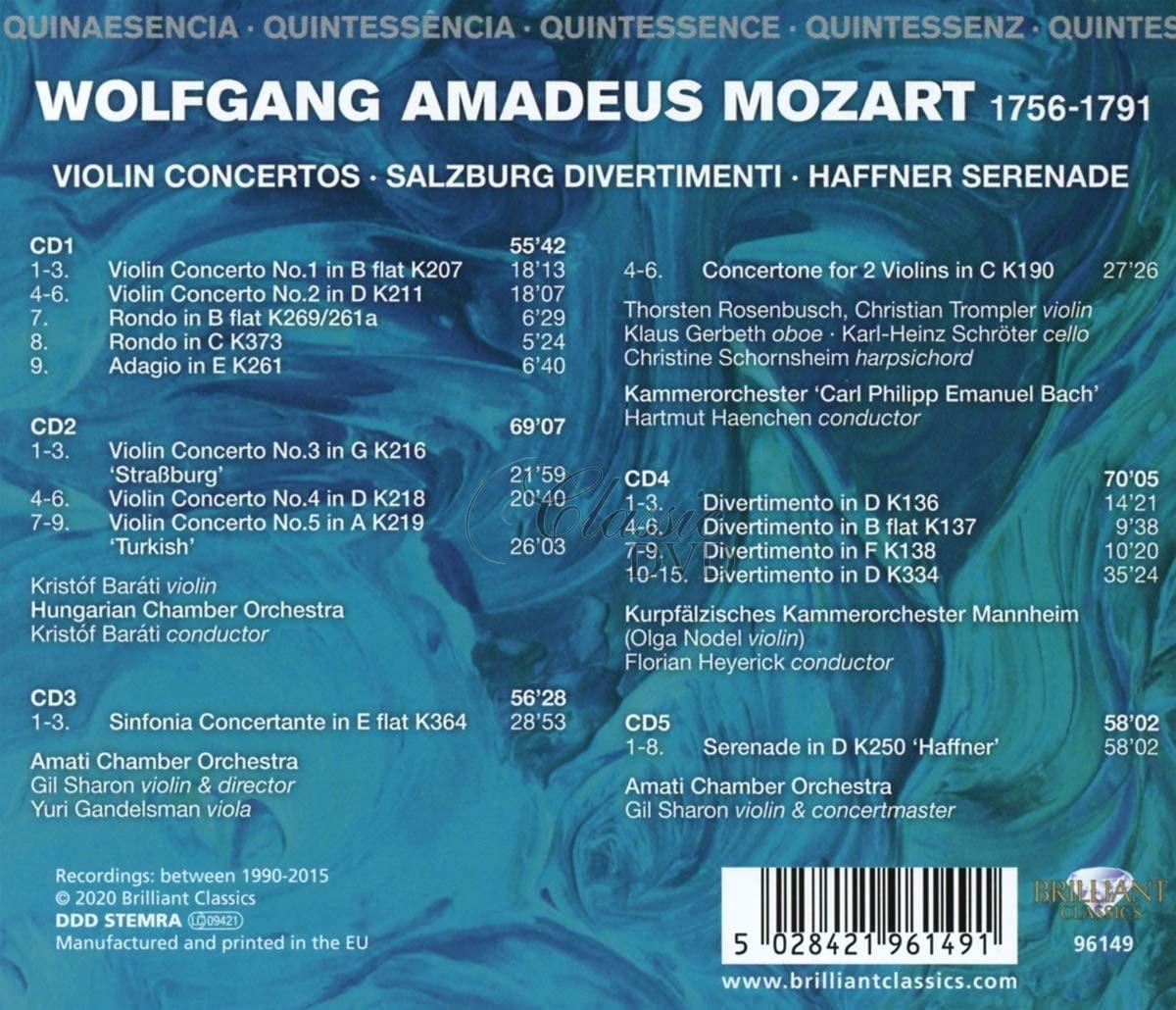Mozart: Violin Concertos, Salzburg Divertimenti, Haffner Serenade (5CD)