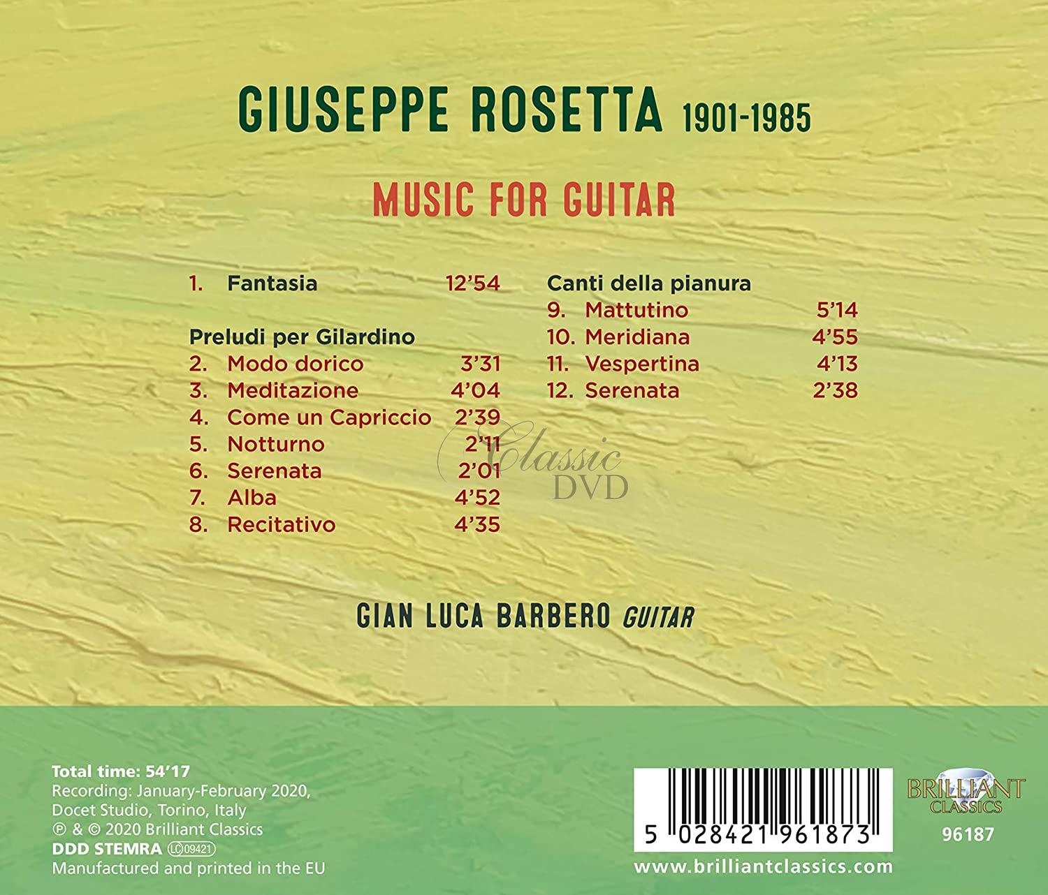 GIUSEPPE ROSETTA Music for Guitar (CD)