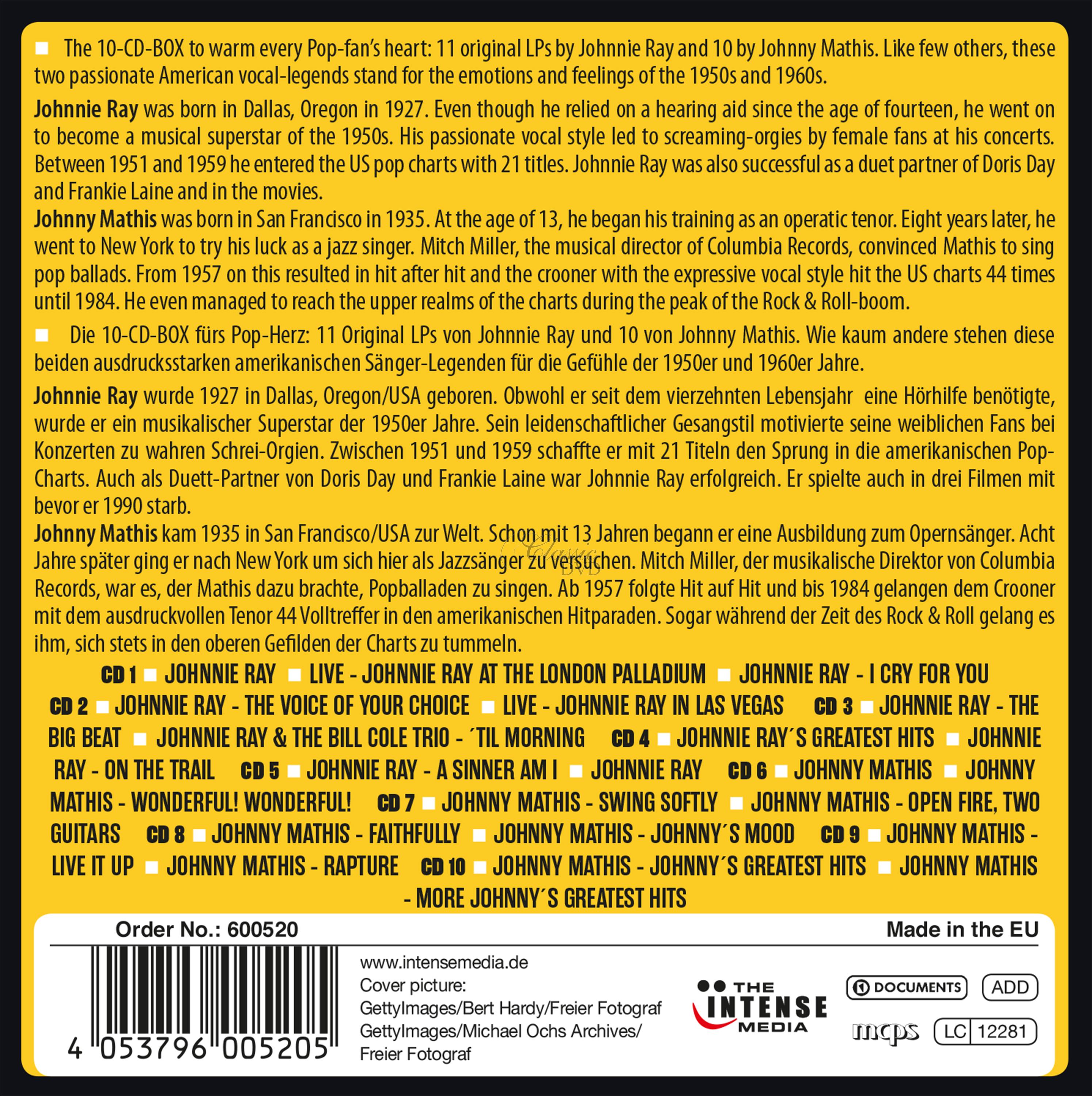 Johnnie Ray & Johnny Mathis. 2 Great American Pop-Stars - 21 Original Albums (10CD)