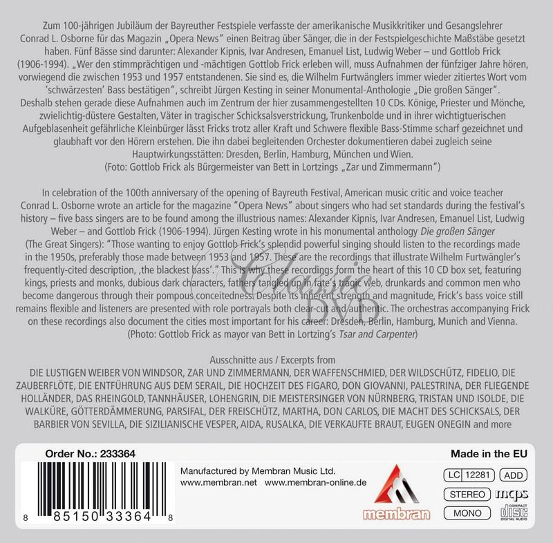 Gottlob Frick - King and Comic Actor - SBĚRATELSKÁ EDICE (10CD)