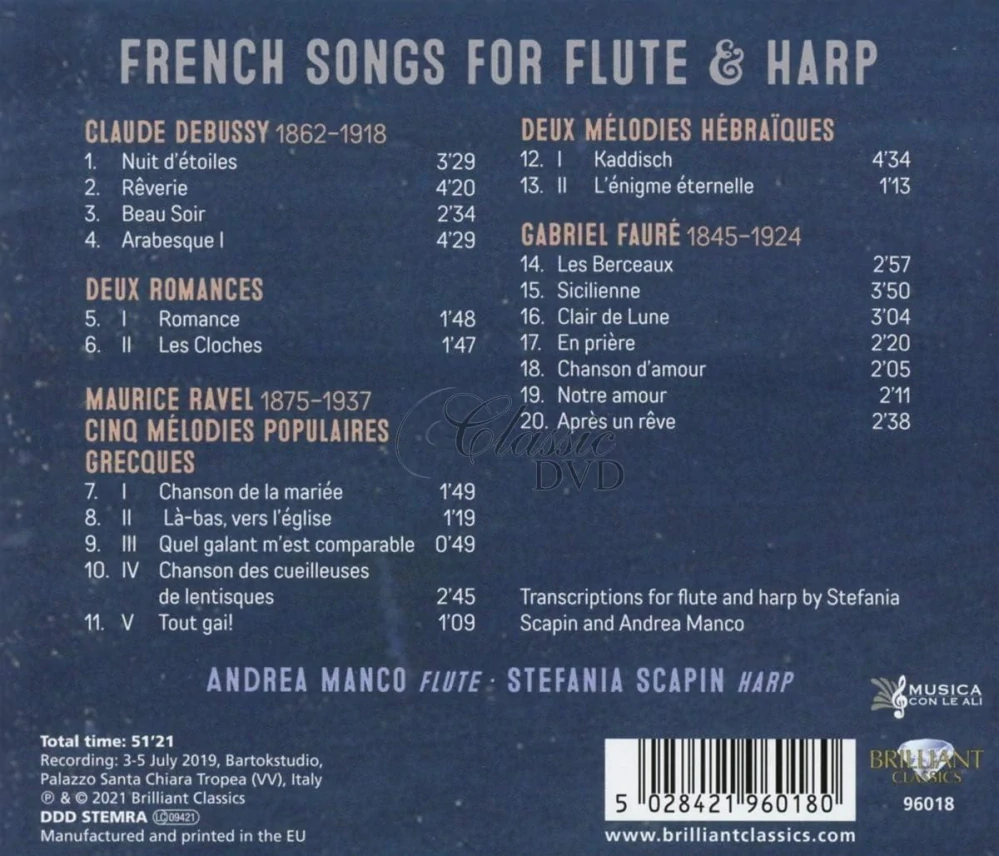 French Songs for Flute & Harp: Debussy, Ravel, Fauré (CD)
