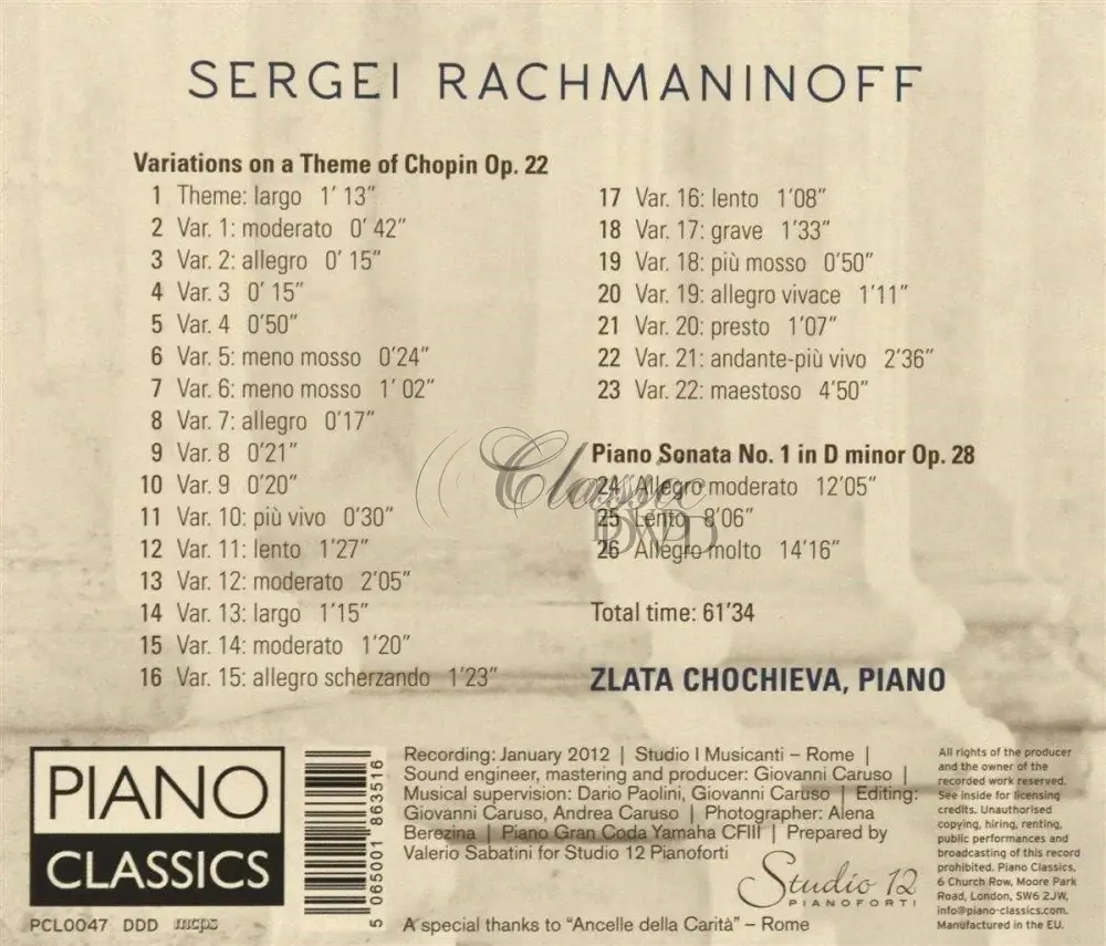 Rachmaninov: Chopin Variations Op. 22 / Piano Sonata No.1 (CD)