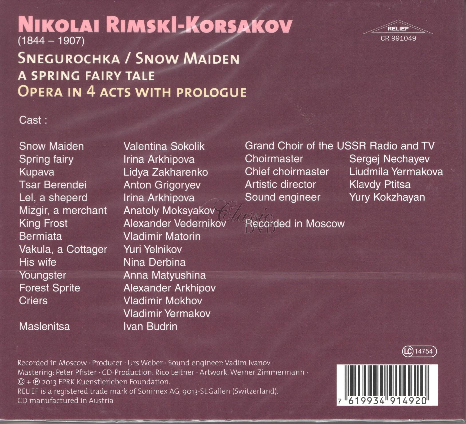 Rimsky-Korsakov: Snow Maiden / Sněhurka / Snegurochka. Fedoseyev, Tchaikovsky SO (3CD)