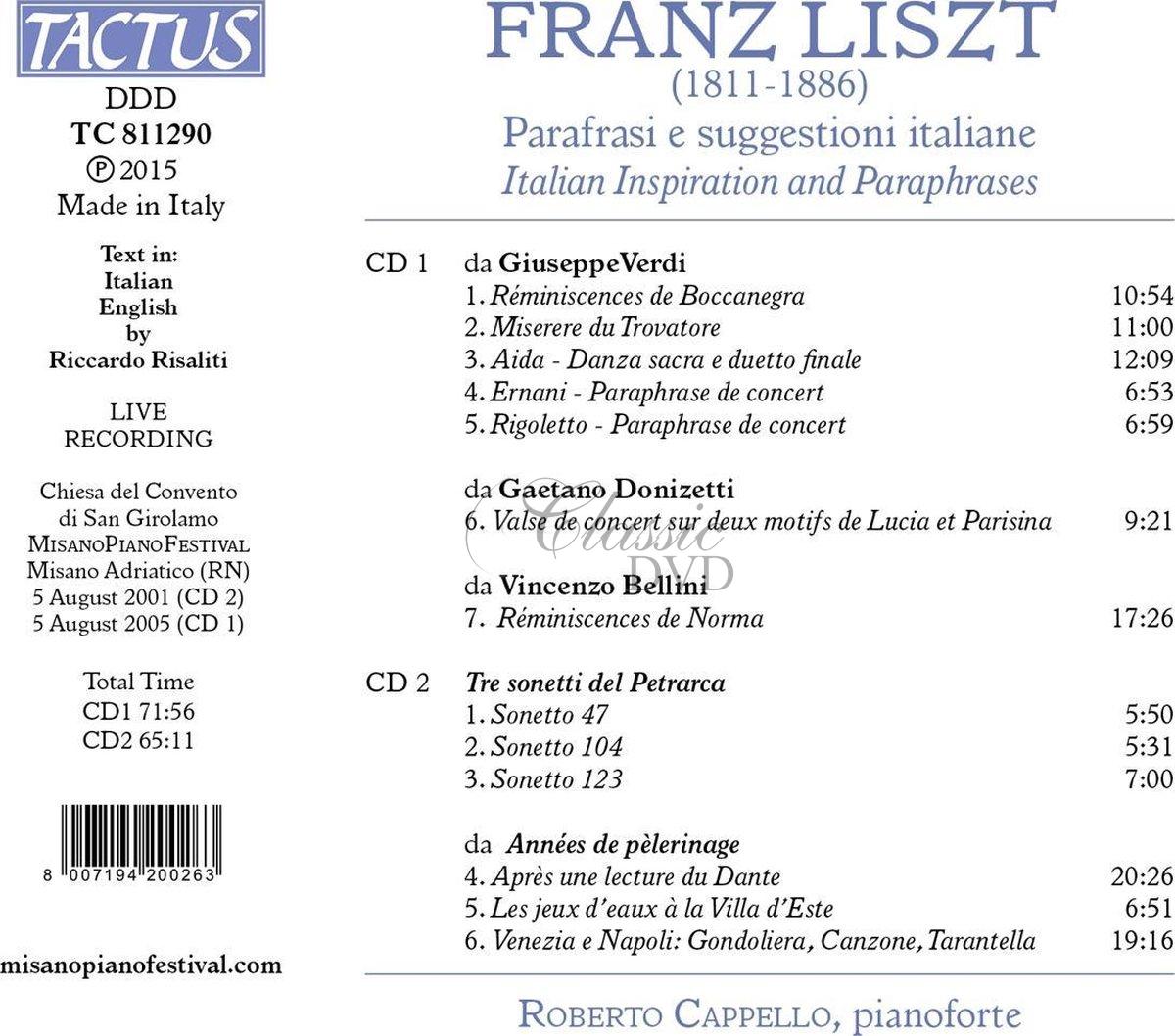 LISZT: Italian inspiration and paraphrases - Parafrasi e suggestioni italiane (2CD)