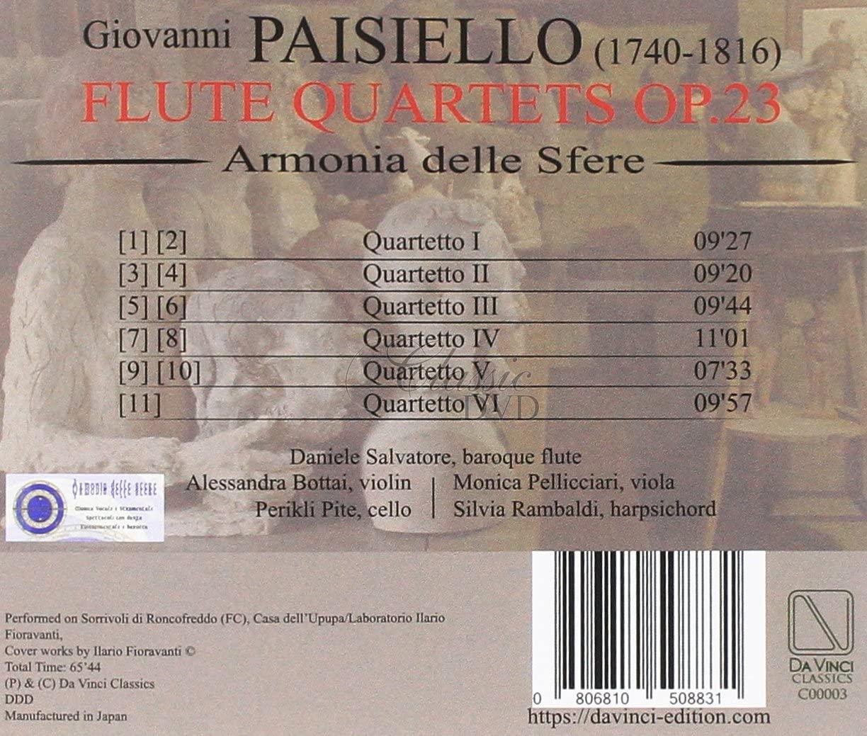 PAISIELLO: FLUTE QUARTETS OP. 23. ARMONIA DELLE SFERE (CD)