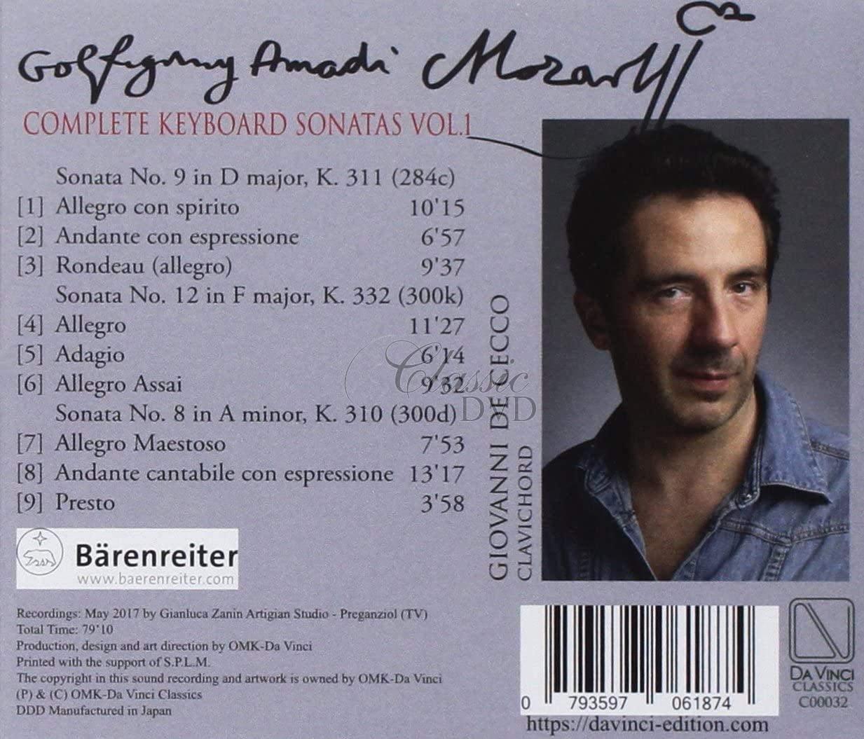 MOZART: COMPLETE KEYBOARD SONATAS VOL. 1. DE CECCO, GIOVANNI (CD)