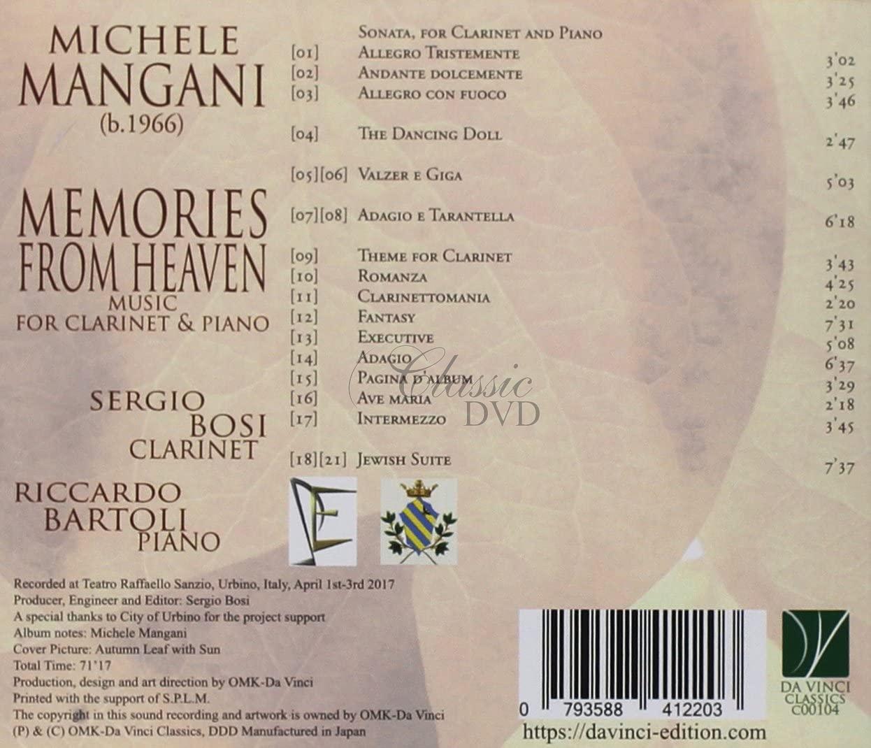 MANGANI: MEMORIES FROM HEAVEN. BOSI, SERGIO, BARTOLI, RICCARDO (CD)