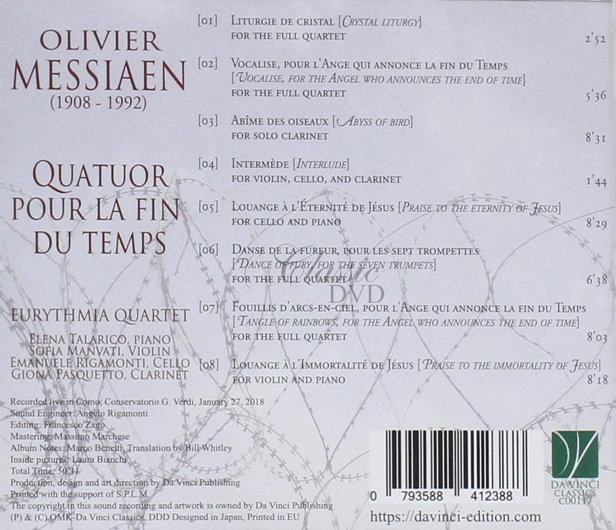 MESSIAEN: QUATOR POUR LA FIN DU TEMPS. EURYTHMIA QUARTET (CD)