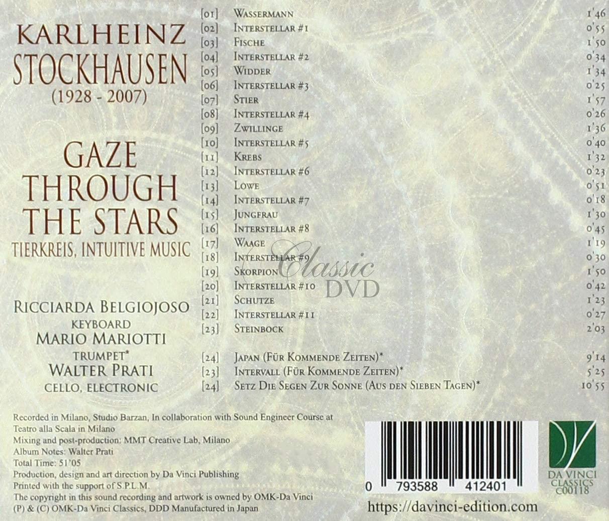 STOCKHAUSEN: GAZE THROUGH THE STARS. BELGIOJOSO, RICCIARDA, PRATI, WALTER (CD)