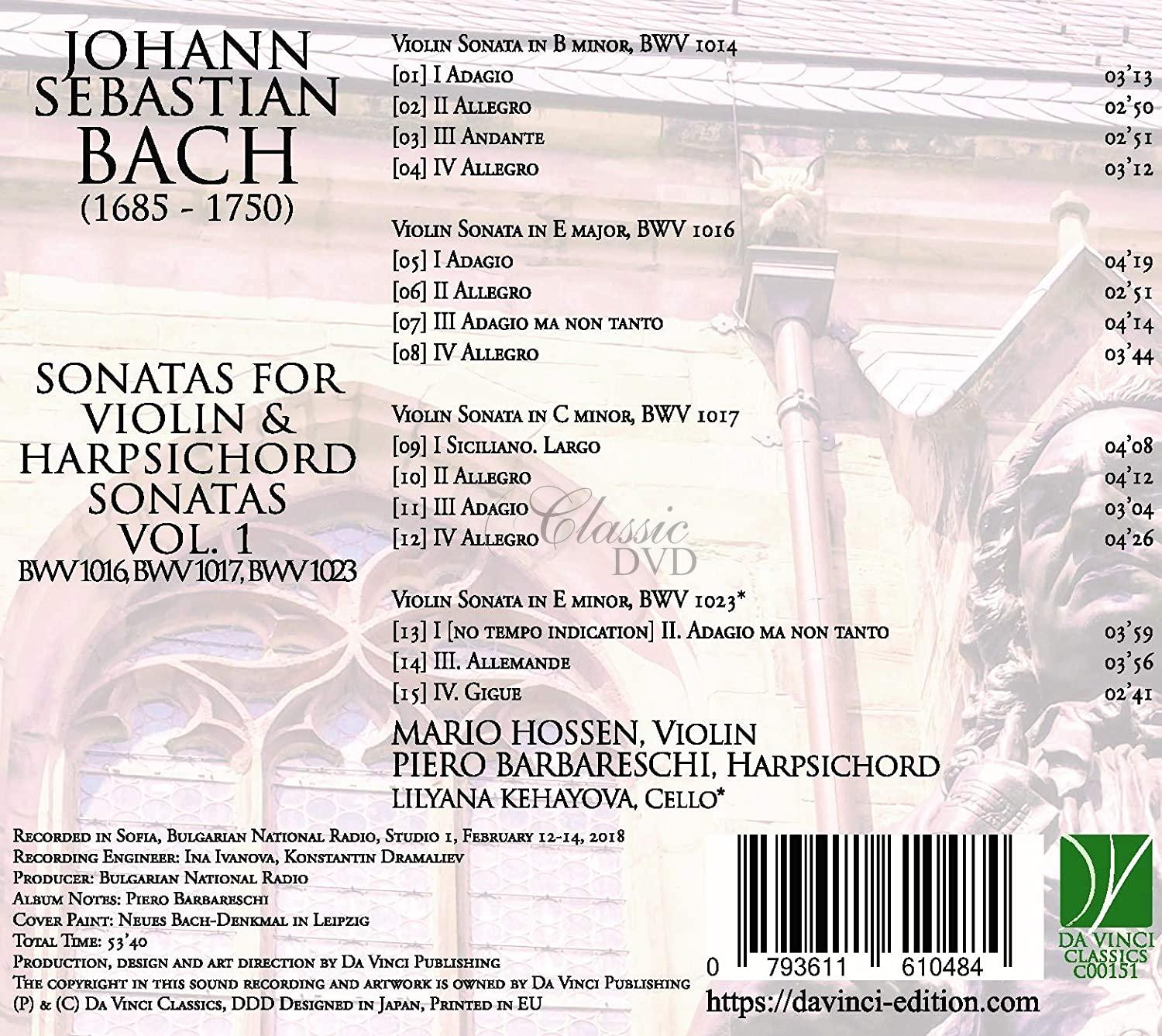 BACH: SONATAS FOR VIOLIN & HARPSICHORD VOL. 1. HOSSEN, MARIO, BARBARESCHI, PIERO (CD)