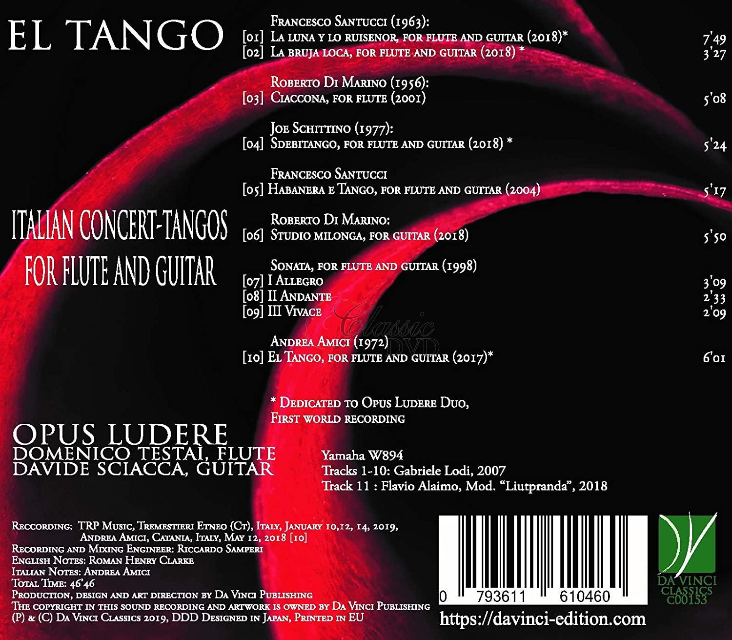 EL TANGO - ITALIAN CONCERT, TANGOS FOR FLUTE AND GUITAR. OPUS LUDERE (CD)