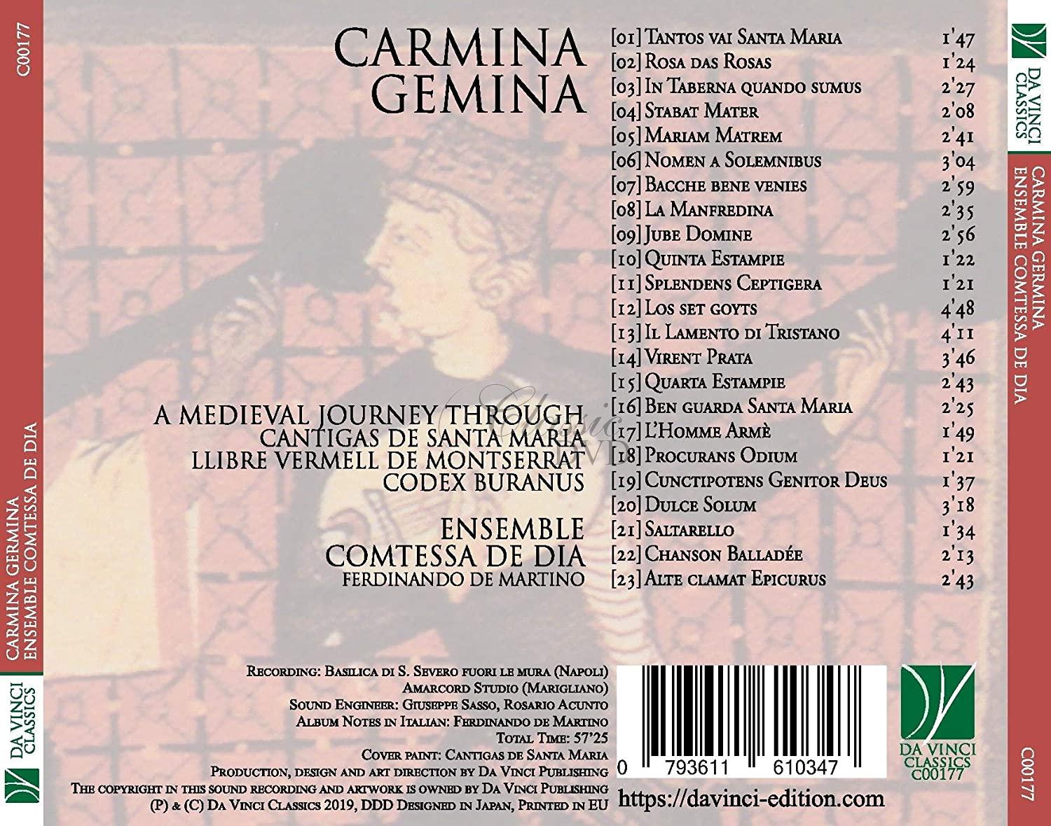 CARMINA GEMINA. ENSEMBLE COMTESSA DE DIA (CD)