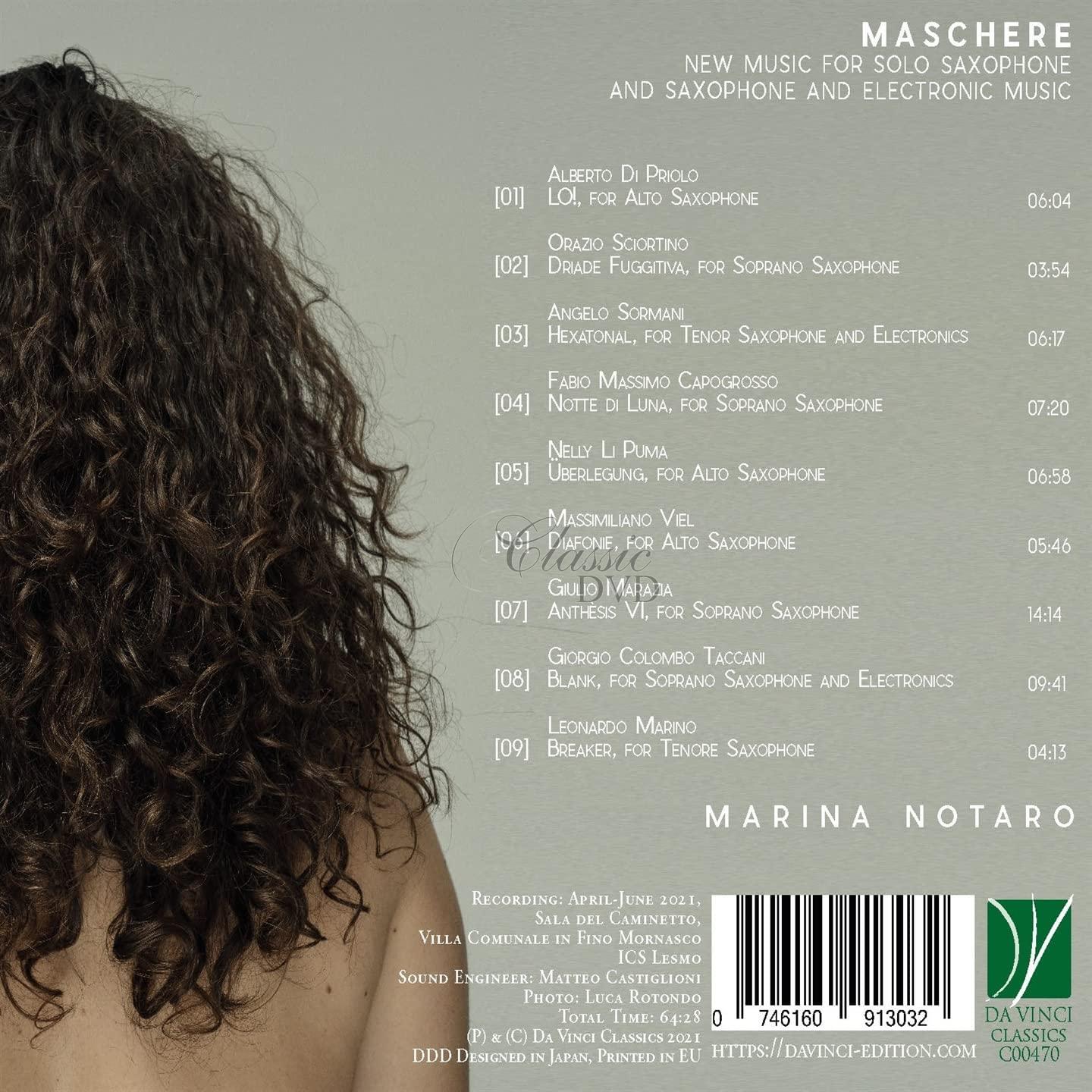 MASCHERE - NEW MUSIC FOR SOLO SAXOPHONE AND SAXOPHONE AND ELECTRONIC MUSIC. NOTARO, MARINA (CD)