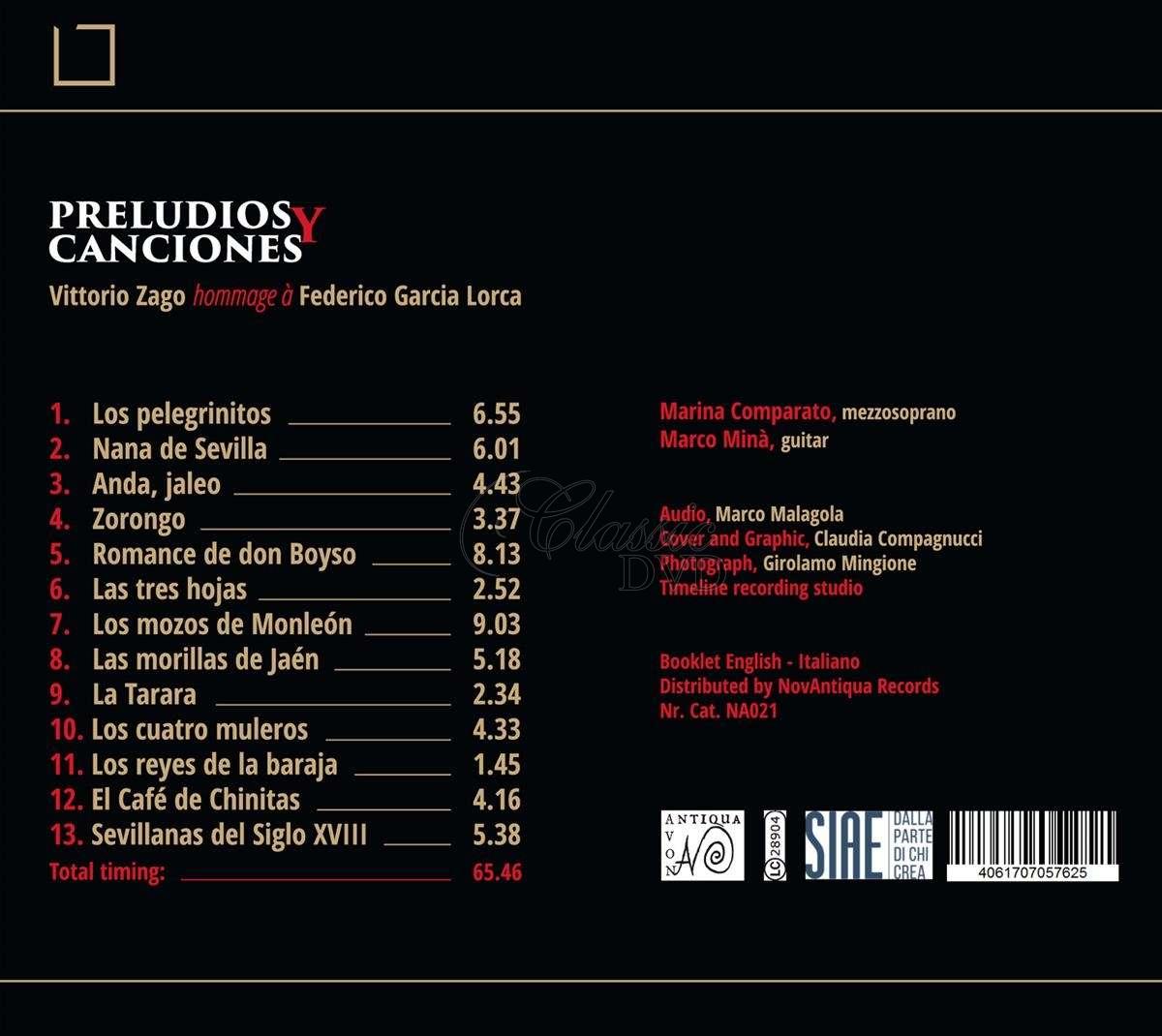 Vittorio Zago: Hommage a F. Garcia Lorca - Preludios & Canciones (CD)