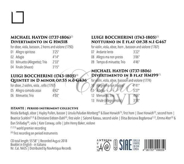 Michael Haydn: Divertimenti G-Dur & B-Dur HM 518 & 199 / Luigi Boccherini: Oboenquintett d-moll op. 55 Nr. 6 (G 436); Notturno Es-Dur op. 38 Nr. 1 (G 467) für Violine, Viola, Oboe, Horn, Fagott, Violone (CD)