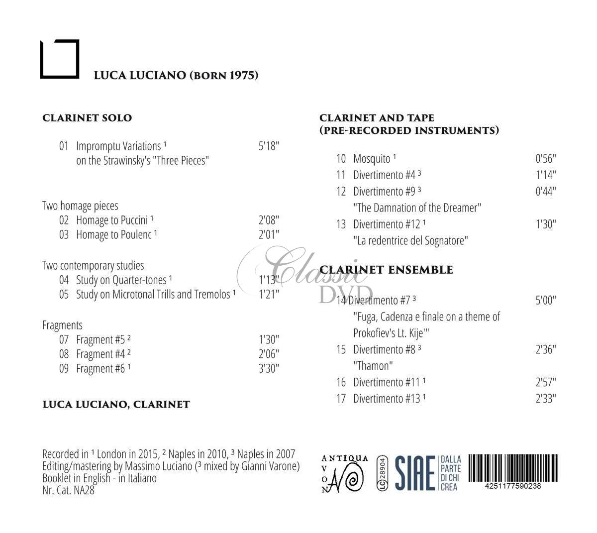 Luca Luciano: Kammermusik für Klarinette "Fragments" (CD)