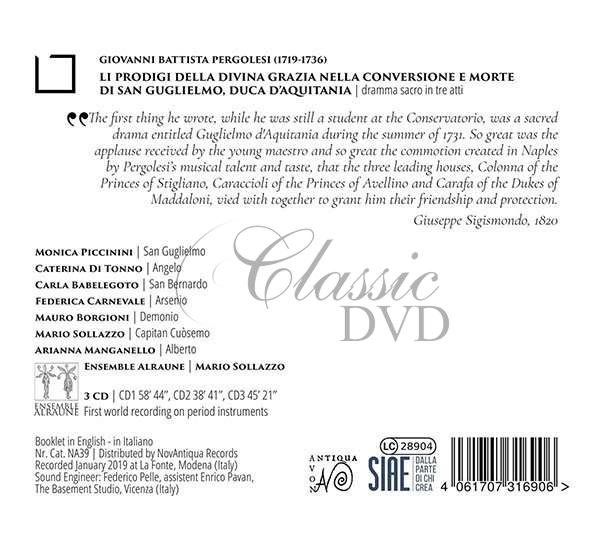 Giovanni Battista Pergolesi: Li Prodigi della Divina Grazia nella Conversione e Morte di San Guglielmo, Duca d'Aquitania (3CD)