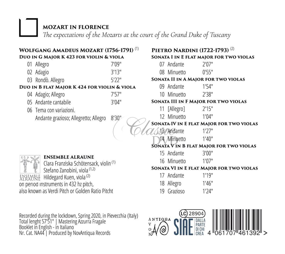 MOZART IN FLORENCE - Duos für Violine & Viola KV 423 & 424 / Nardini: Sonaten Nr. 1-6 für 2 Violen (CD)