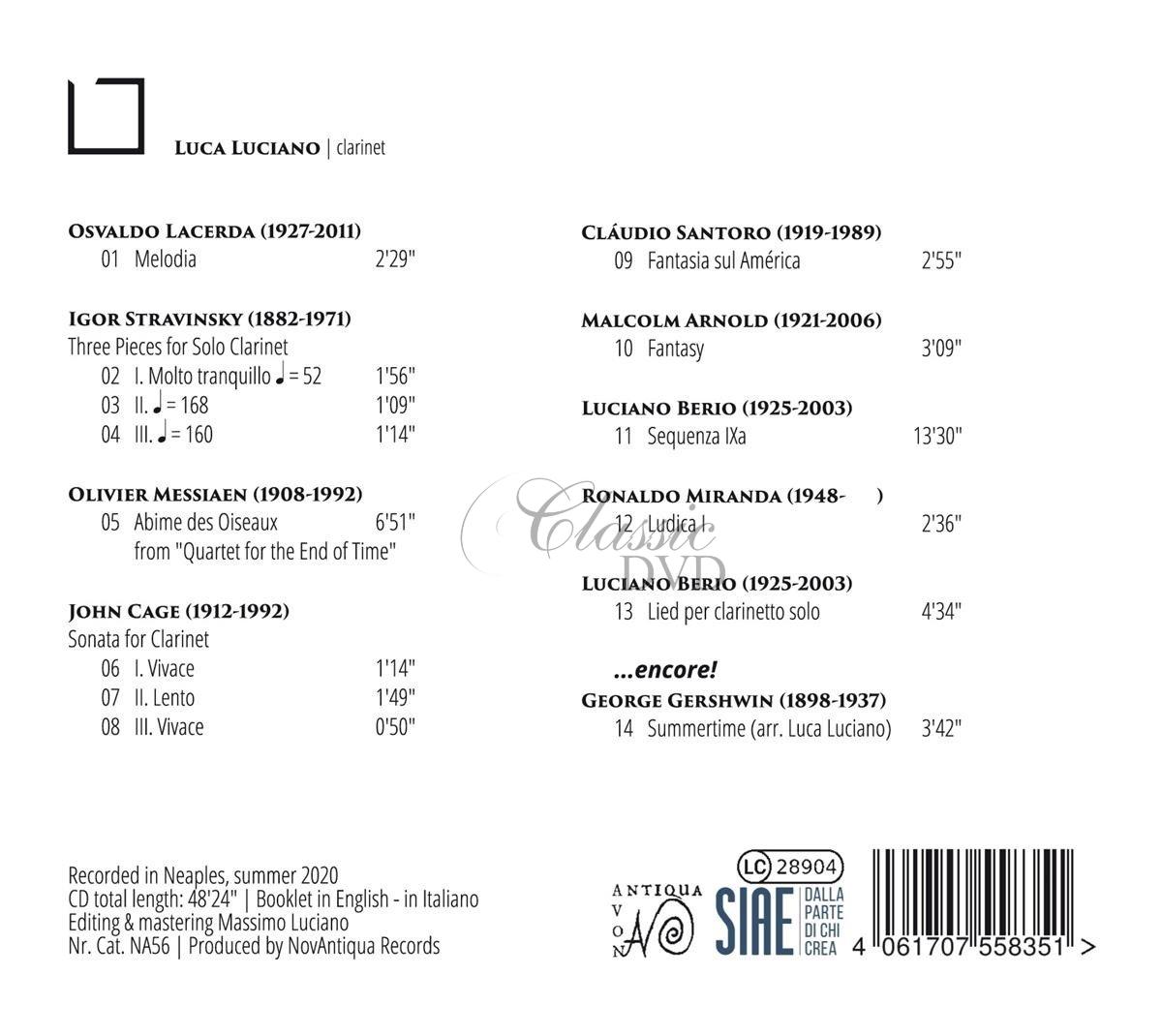 Luca Luciano - XX Century Music For Solo Clarinet (CD)