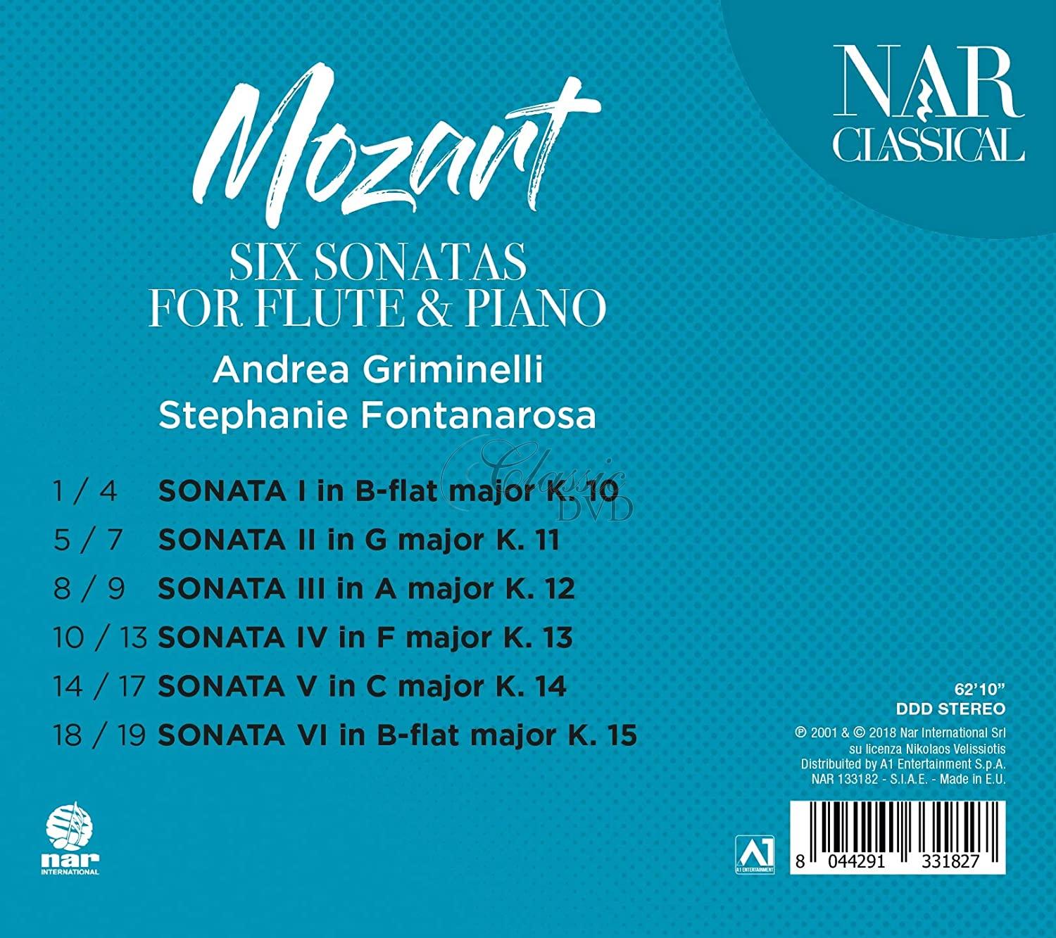 Mozart - Six Sonatas for Flute & Piano. Andrea Griminelli, Stephanie Fontanarosa (CD)