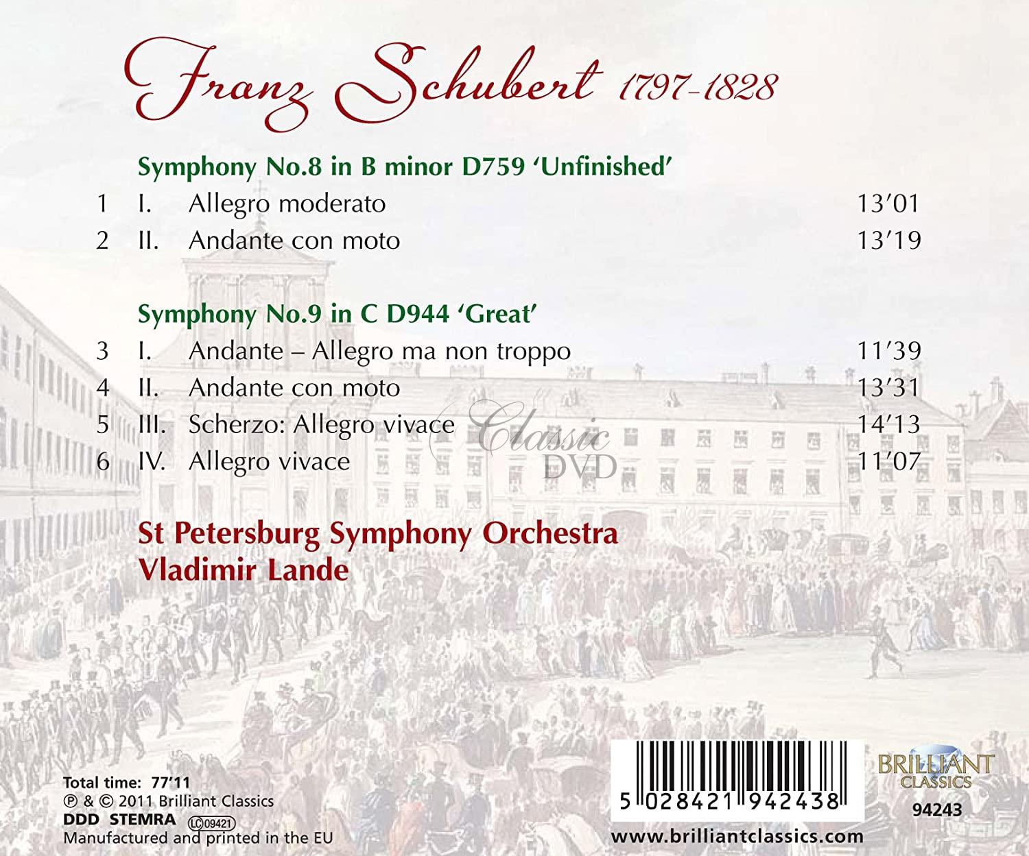 Schubert  - Symphony No. 8 Unfinished & Symphony No. 9 Great (CD)