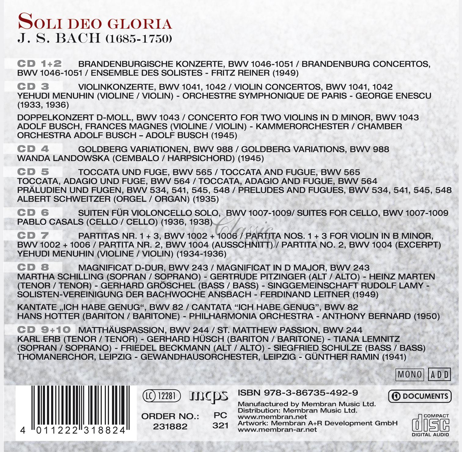 J. S. Bach - Soli Deo Gloria (10CD)