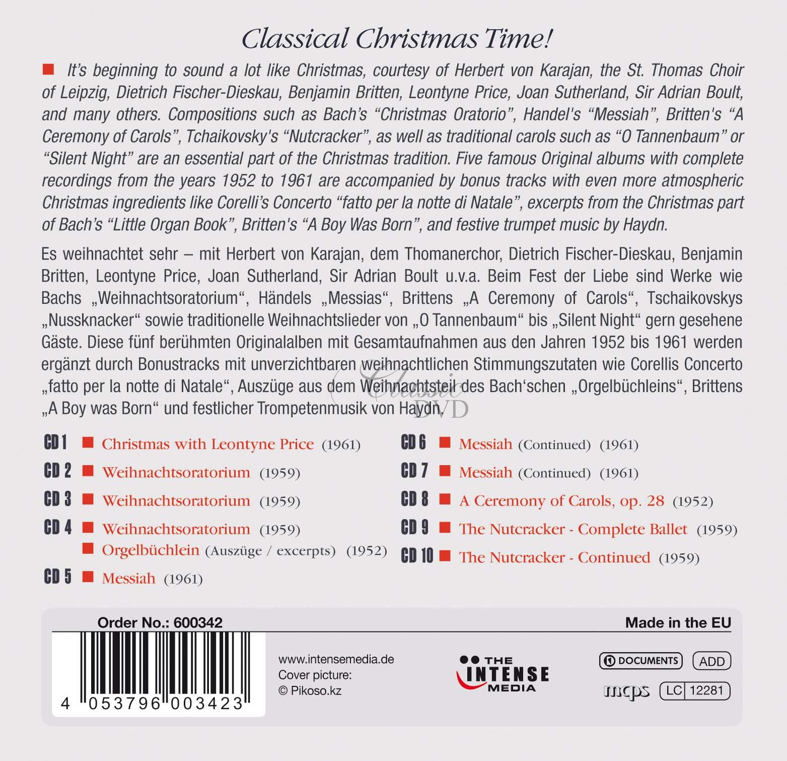 Classical Christmas Time / Bach - Christmas Oratorio, Handel - Messiah, Britten - Ceremony of Carols, Tchaikovsky - Nutcracker (10CD)