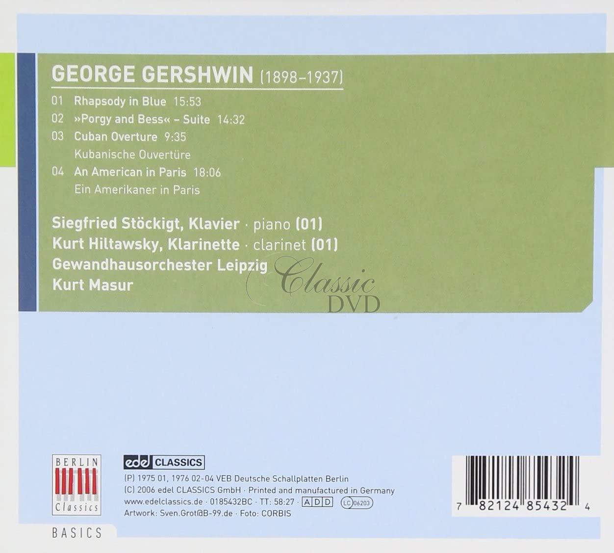 GERSHWIN Rhapsody In Blue, Porgy Bess Suite, An American In Paris, Cuban Overture (CD)