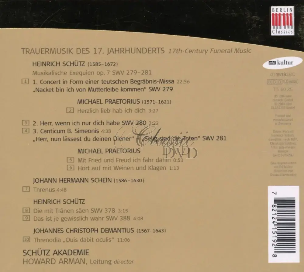 SCHÜTZ / PRAETORIUS / SCHEIN / DEMANTIUS 17-th Century Funeral Music (CD)