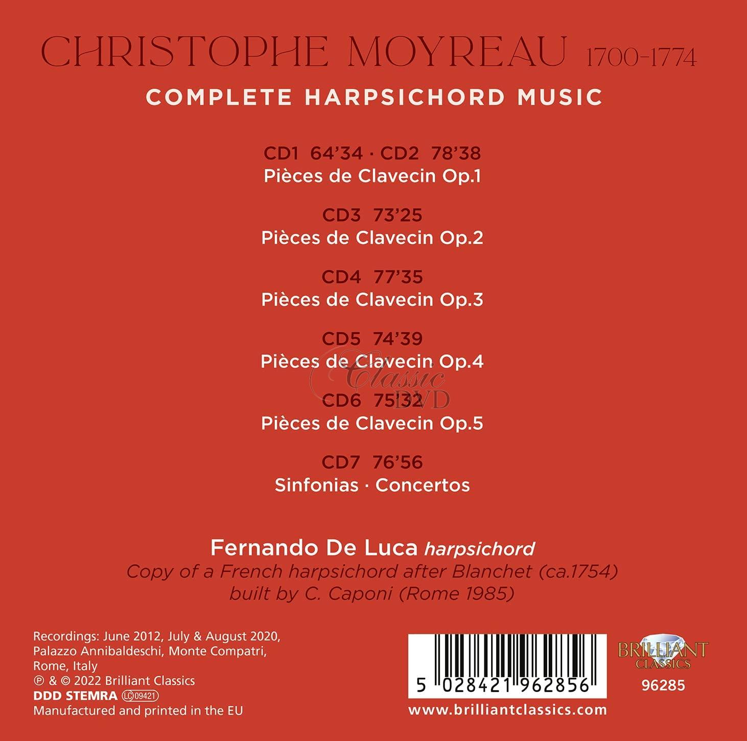 CHRISTOPHE MOYREAU Complete Harpsichord Music. Fernando De Luca (7CD)