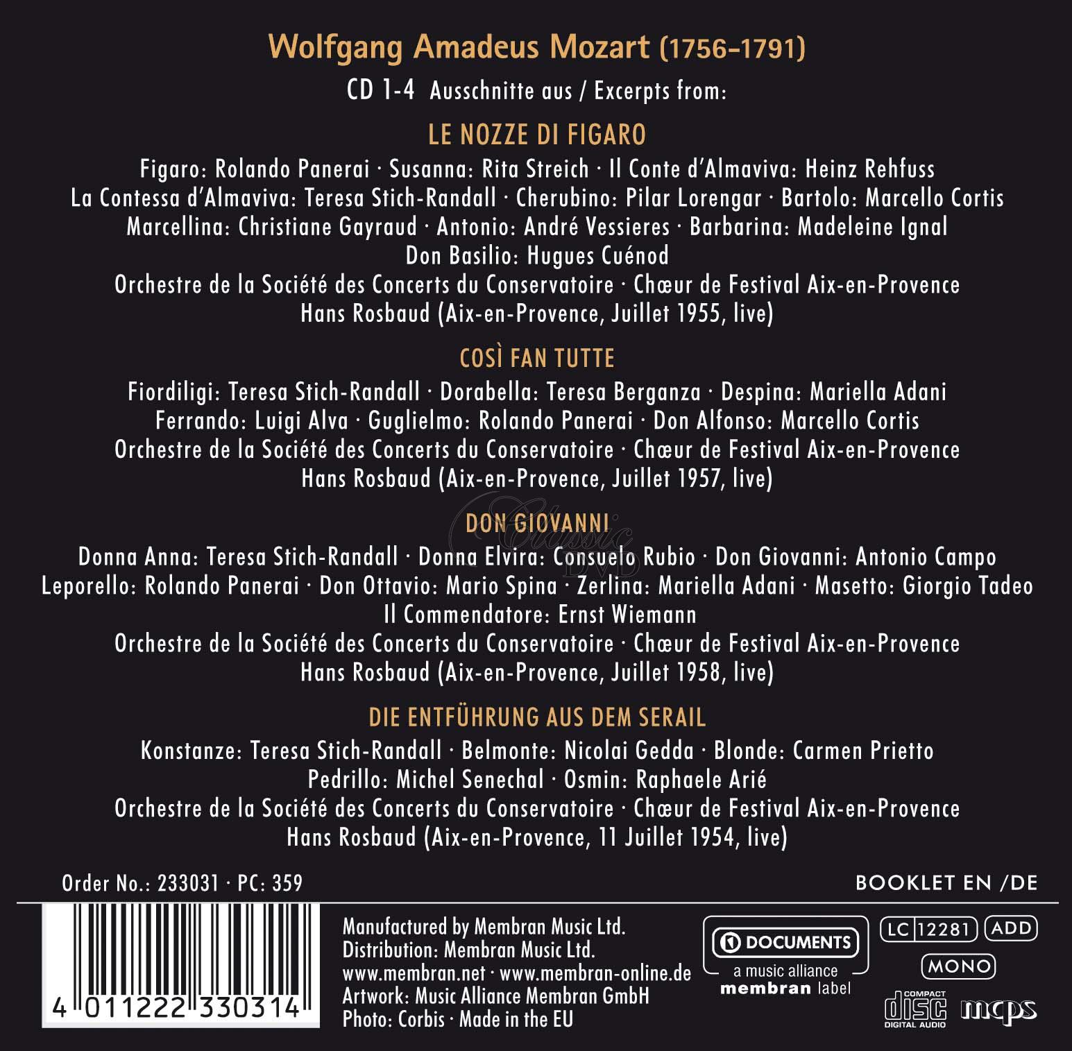 MOZART Operas Live from Aix-en-Provence - Figaro / Cosi fan Tutte / Don Giovanni / Die Entführung aus dem Serail (4CD)