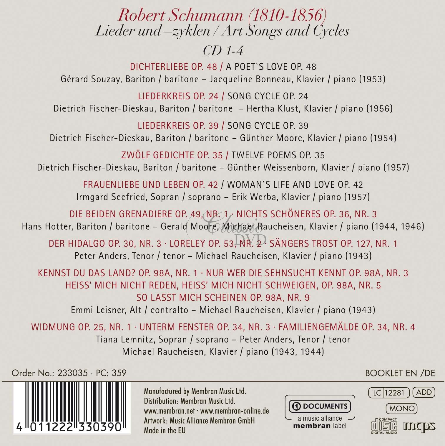 Robert Schumann - Art Songs and Cycles / Lieder und Zyklen (4CD)
