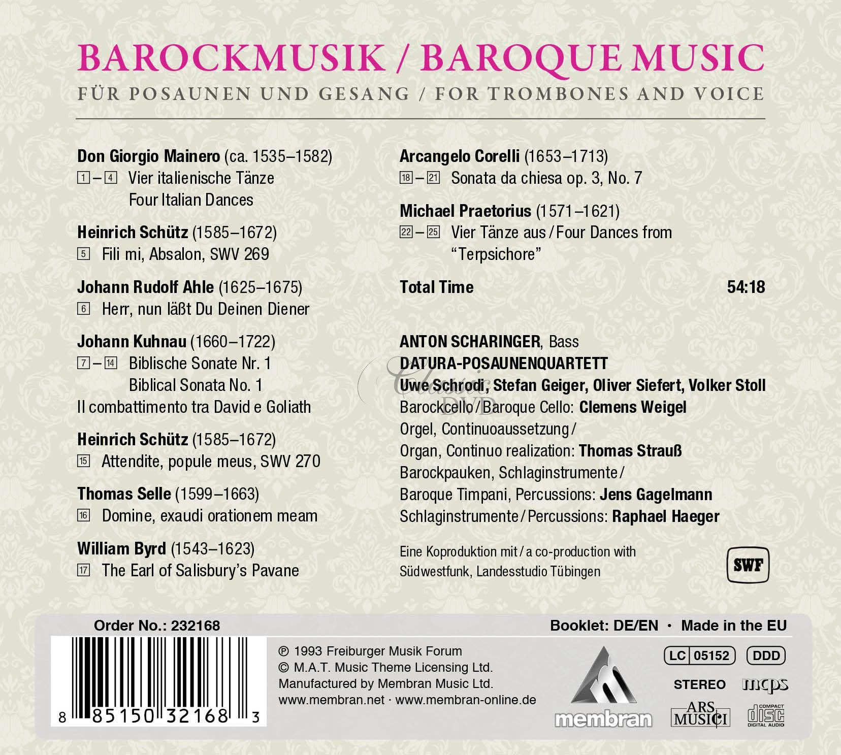 Anton Scharinger - Baroque Music for Trombones and Voice (CD)
