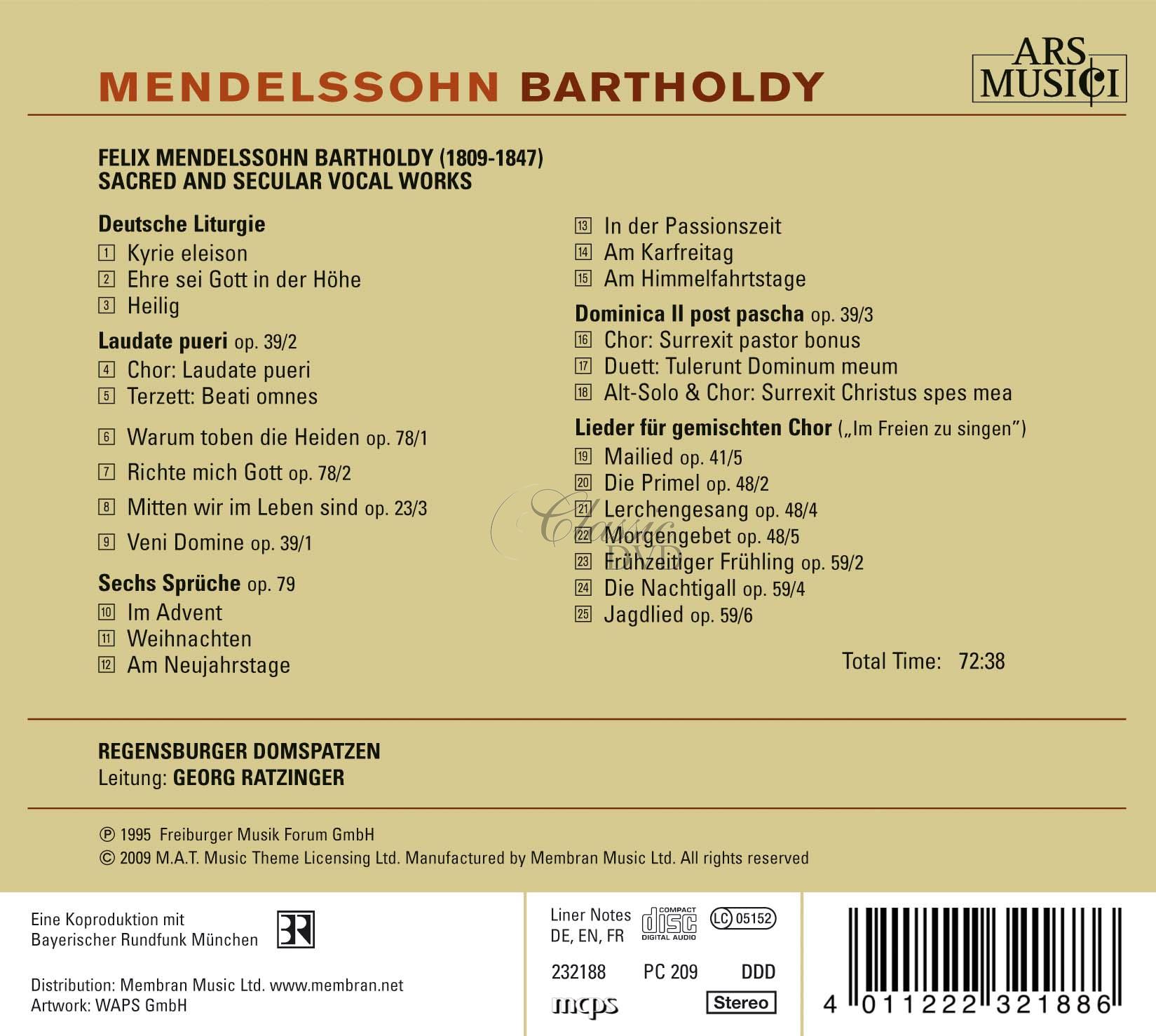 Mendelssohn - Sacred and Secular Choral Works (CD)