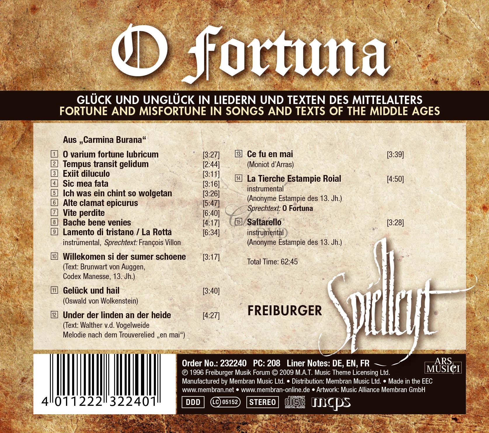 O Fortuna - Fortune and Misfortune in Songs and Texts of the Middle Ages (CD)