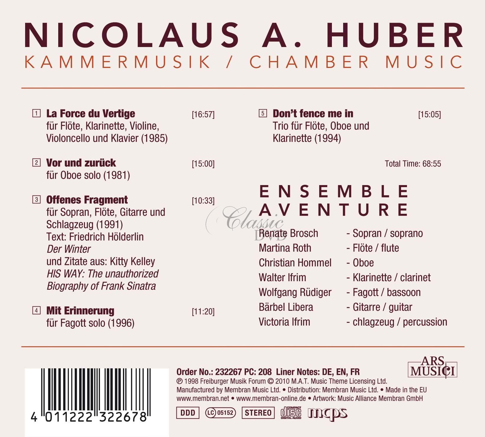 Nicolaus Anton Huber: Kammermusik / Chamber Music (CD)