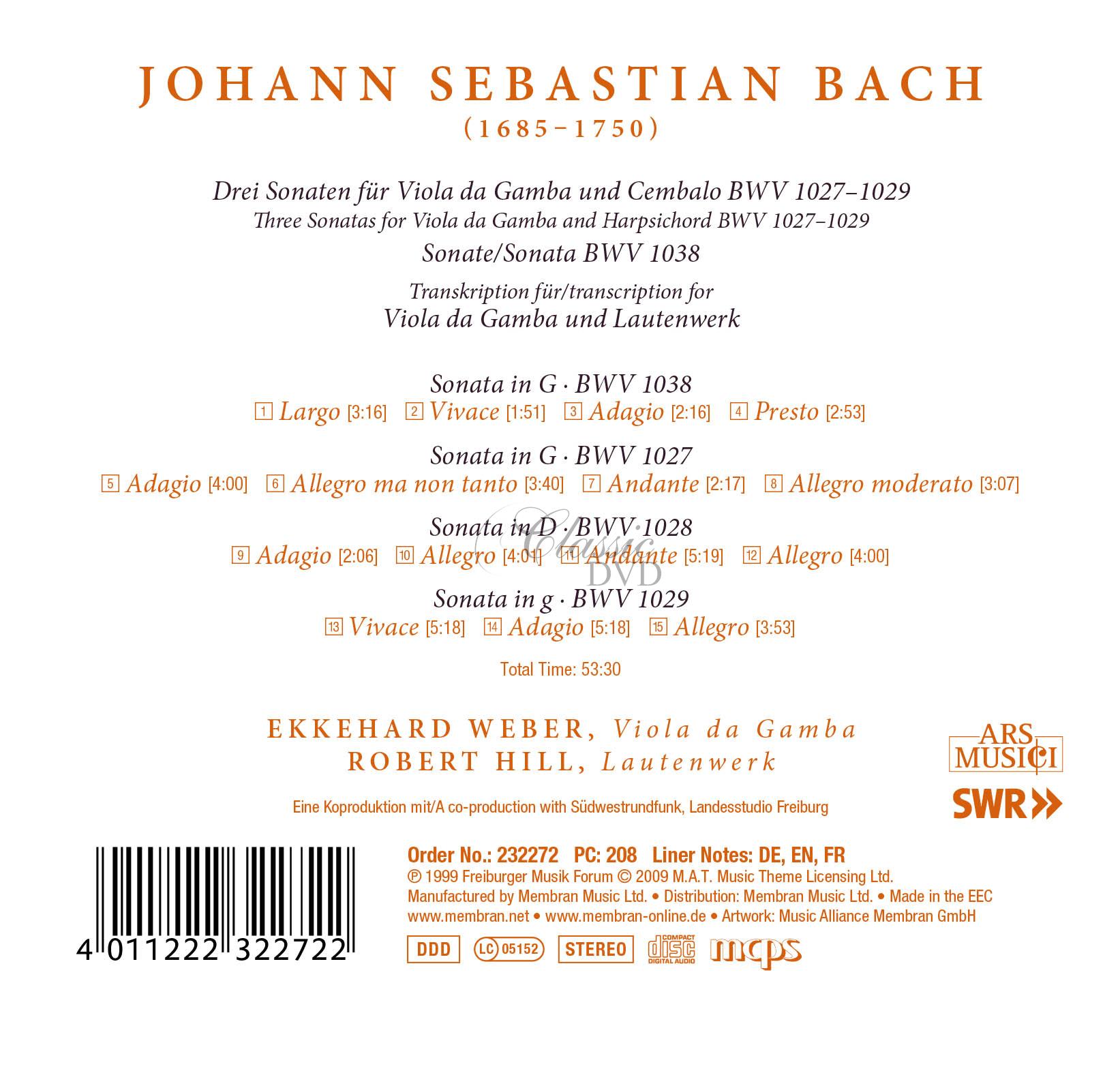 Johann Sebastian Bach - Sonatas for Viola Da Gamba BWV 1027-1029 (CD)
