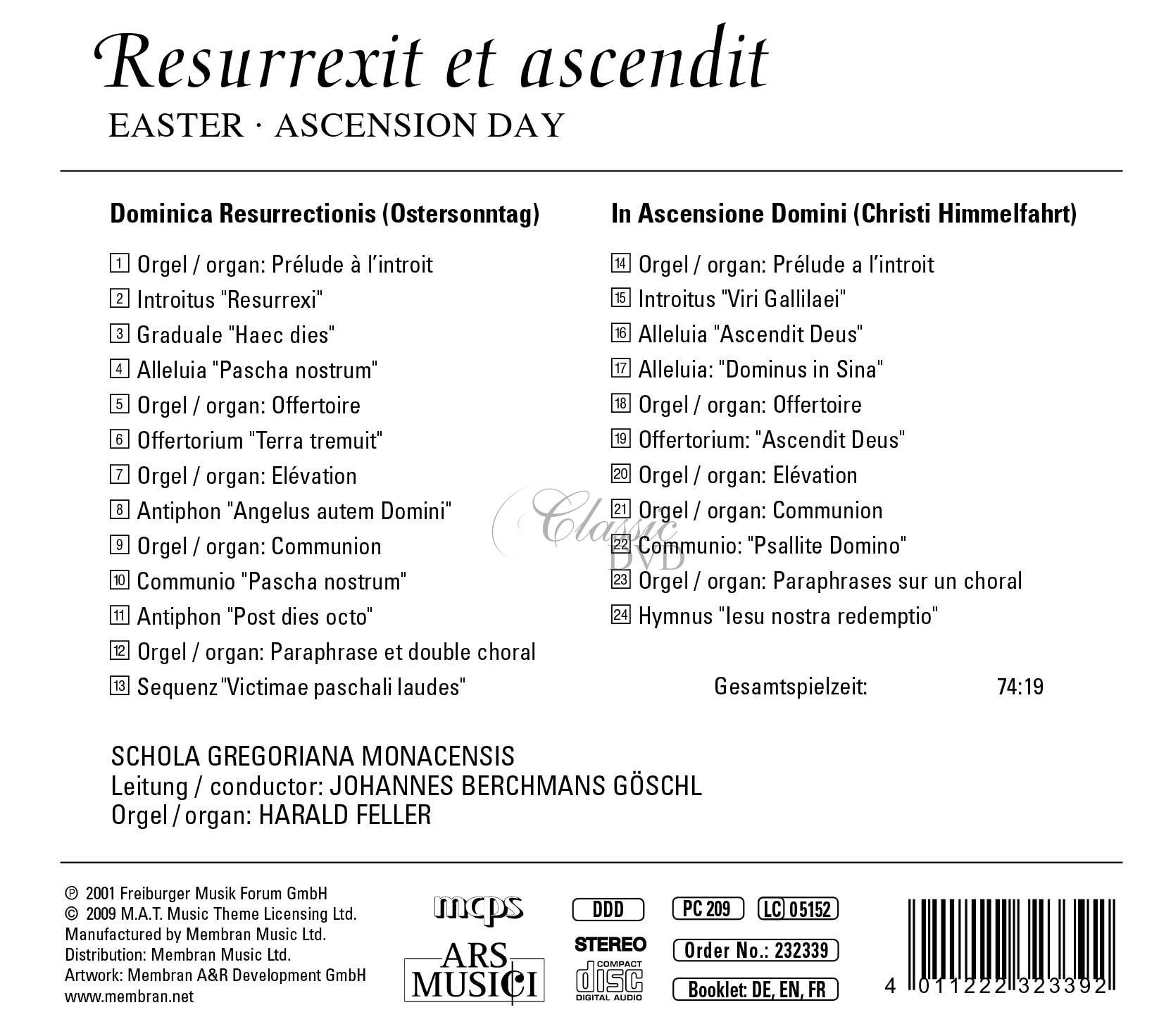 Resurrexit Et Ascendit - Gregorian Chant & Organ Music (CD)