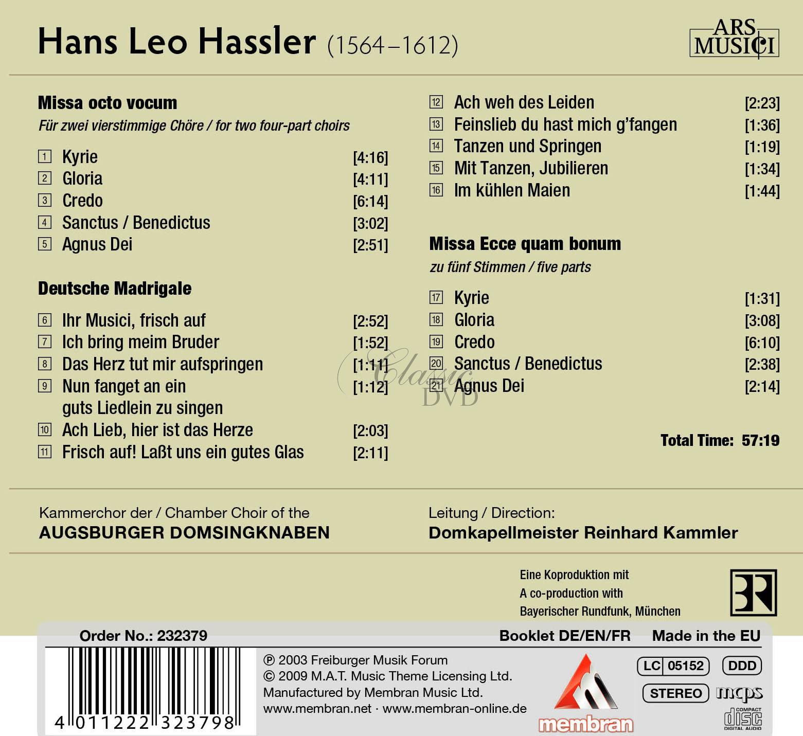 Hans Leo Hassler - Missa Octo Vocum (CD)
