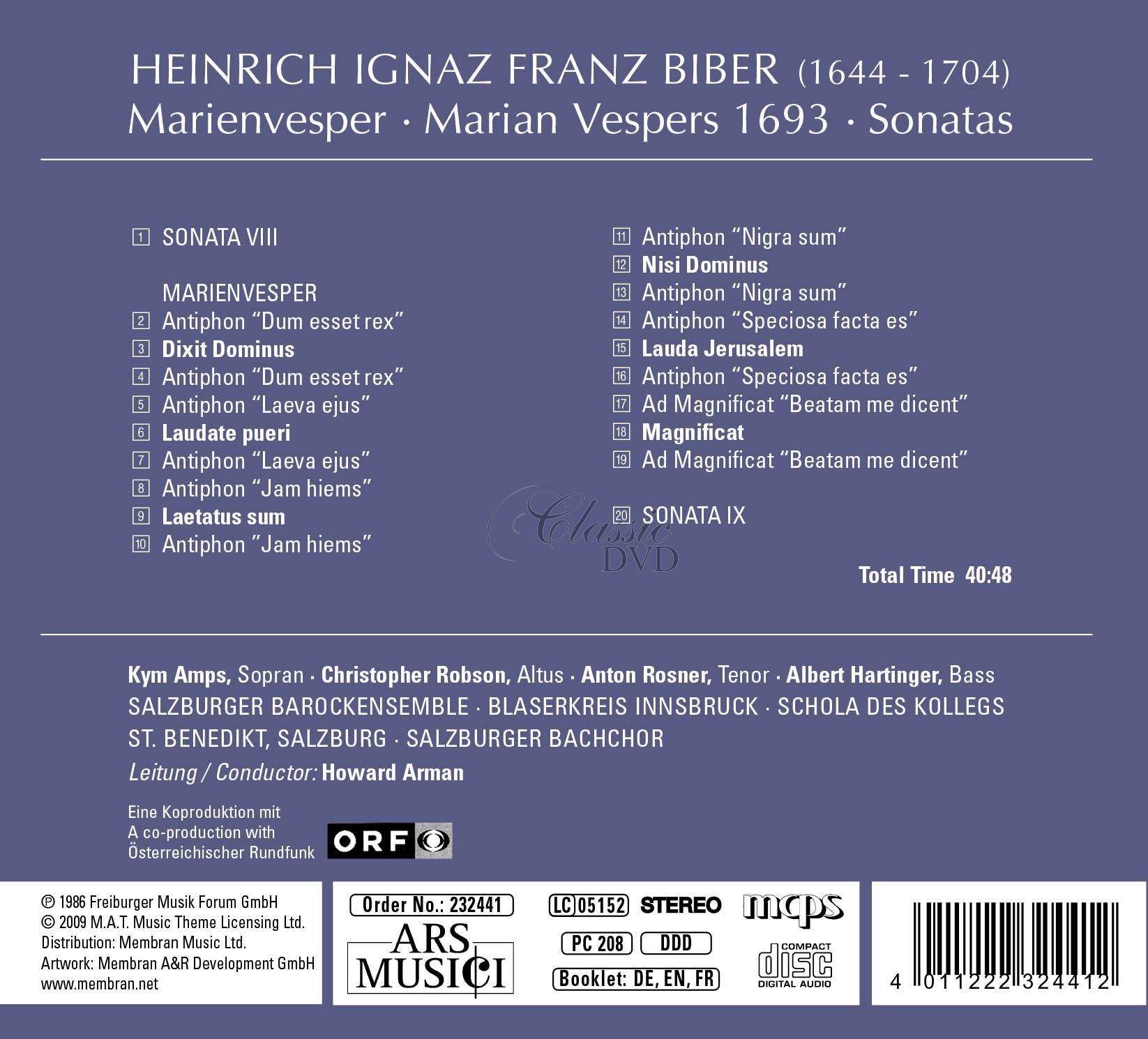 Heinrich Ignaz Biber - Marienvesper 1693 (CD)