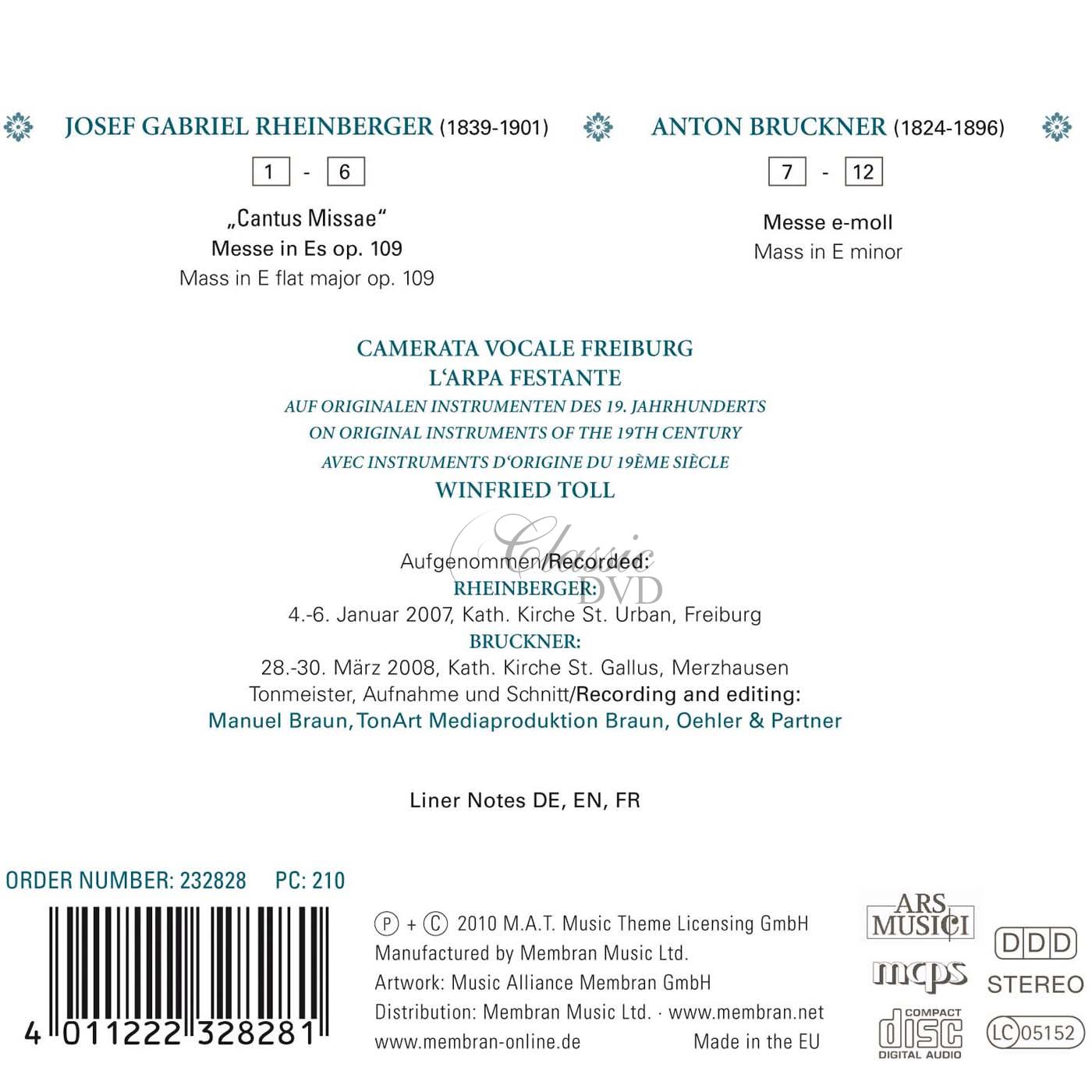 Josef Rheinberger - Cantus Missae / Anton Bruckner - Messe e-moll (CD)